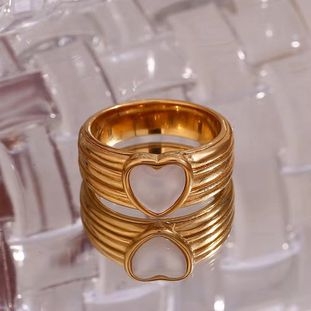 Shell Engagement Ring Heart Signet Ring Engraved Gold Plated Jewelry 316L Stainless Steel Women Jewelry
