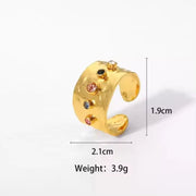 Wholesale Fashion Creative Colorful Zircon Wide Version Jewelry Hand Jewelry Ladies 18K Gold Stainless Steel Ring