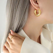 French Marka Custom Stainless Steel Fashion Jewelry Chunky Vintage Hoop Earrings 18K Gold Plated for Women