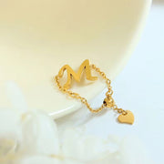 Stainless Steel Charm Adjustable Beads Chain Titanium Steel Letter M Rings Jewelry Women