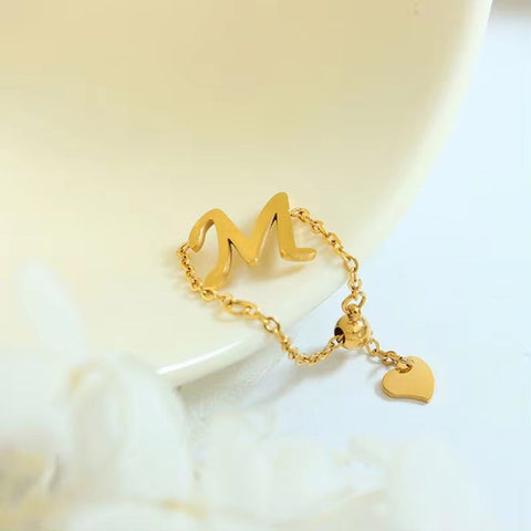 Stainless Steel Charm Adjustable Beads Chain Titanium Steel Letter M Rings Jewelry Women
