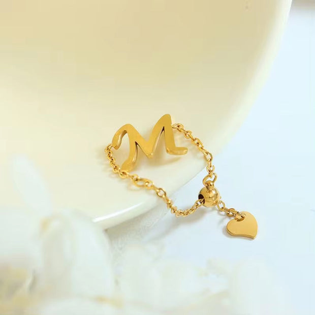 Stainless Steel Charm Adjustable Beads Chain Titanium Steel Letter M Rings Jewelry Women