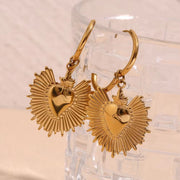 Sunburst Heart Jewelry Gold Plated Pendant Necklace Stainless Steel Jewelry Set Tarnish Free Jewelry