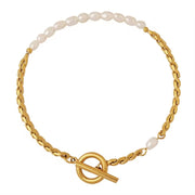 Fashion Jewelry Freshwater Pearl OT Buckle Bracelet Stainless Steel 18K Gold Plated Bracelet Women