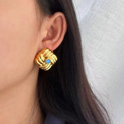 Classic Textured Geometric Stainless Steel Ear Stud Girl Women'S Golden Jewelry Square Knot Earrings Wholesale