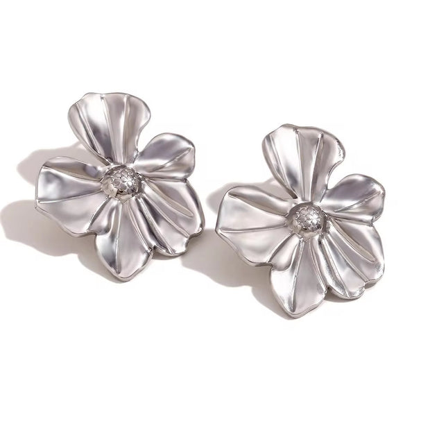 2024 New Arrivals Engraved Flower Earrings Gold Plated Gift for Girls Stainless Steel Stud Earrings