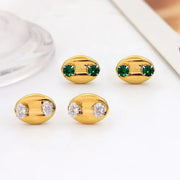 Bling Zircon Inlaid Coffee Bean Ear Studs 18K Gold Plated Stainless Steel Earrings for Women Girls Prevent Allergy