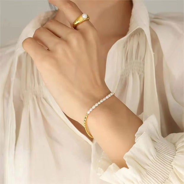 Fashion Jewelry Freshwater Pearl OT Buckle Bracelet Stainless Steel 18K Gold Plated Bracelet Women