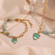 Splicing Amazonite Evil Eye Jewelry Gold Plated Charm Necklace Gold Plated Gemstone Jewelry Stainless Steel