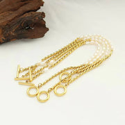 Fashion Jewelry Freshwater Pearl OT Buckle Bracelet Stainless Steel 18K Gold Plated Bracelet Women