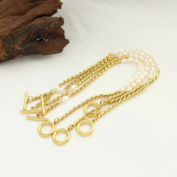 Fashion Jewelry Freshwater Pearl OT Buckle Bracelet Stainless Steel 18K Gold Plated Bracelet Women