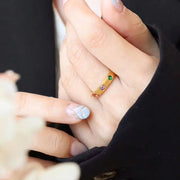Stainless Steel 18K Gold Plated Colorful Zircon Personality Ring for Women