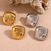 Dropshipping Trend 2024 Square Engraved Wing Stud Earrings Gold Plated Statement Jewelry Stainless Steel Earrings