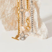 Stainless Steel Twist Chain Pearl Necklace OT Buckle Baroque Freshwater Pearl Twisted Chain Necklace Women